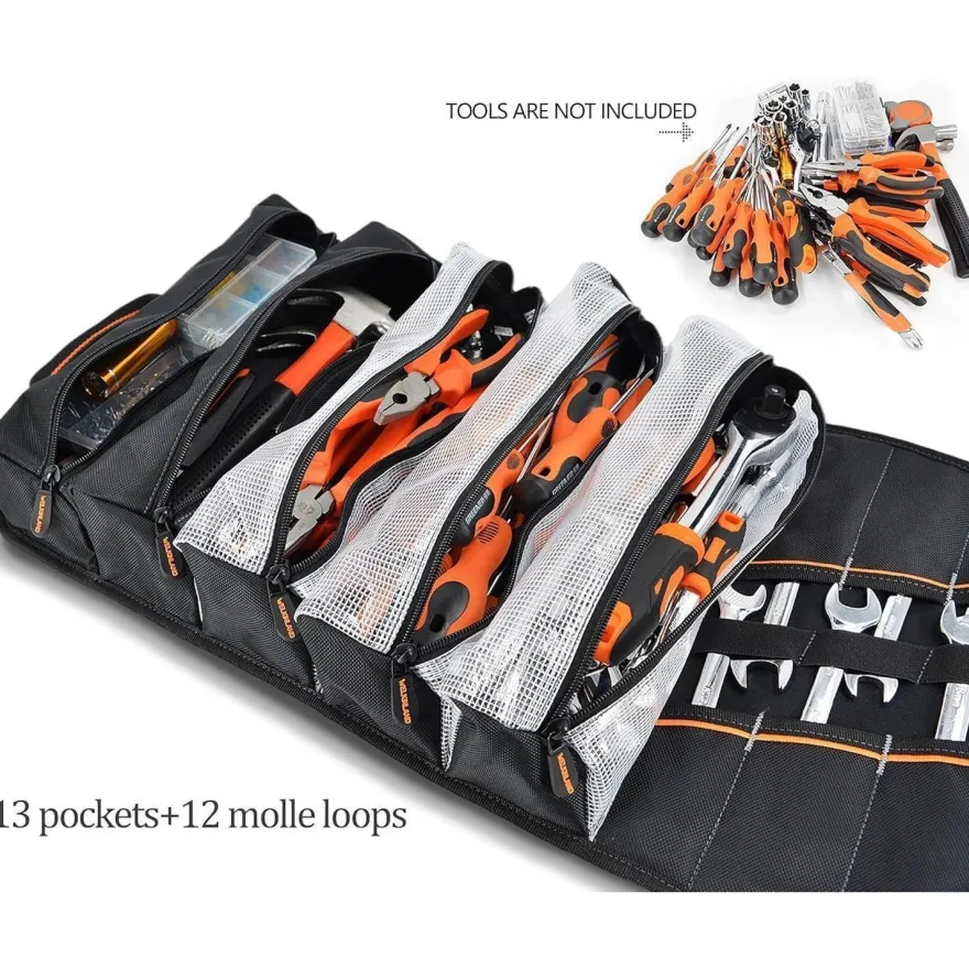 Welkinland Werkzeugrolle zum Aufrollen mit 13 Taschen, 5 davon mit