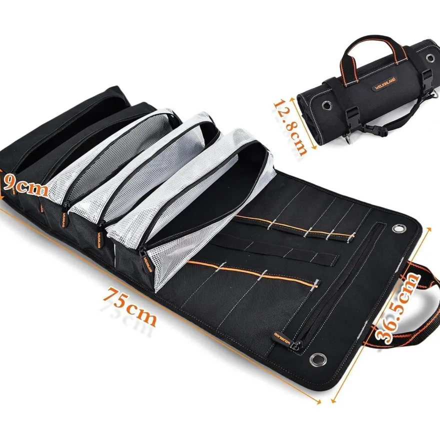 Welkinland Werkzeugrolle zum Aufrollen mit 13 Taschen, 5 davon mit