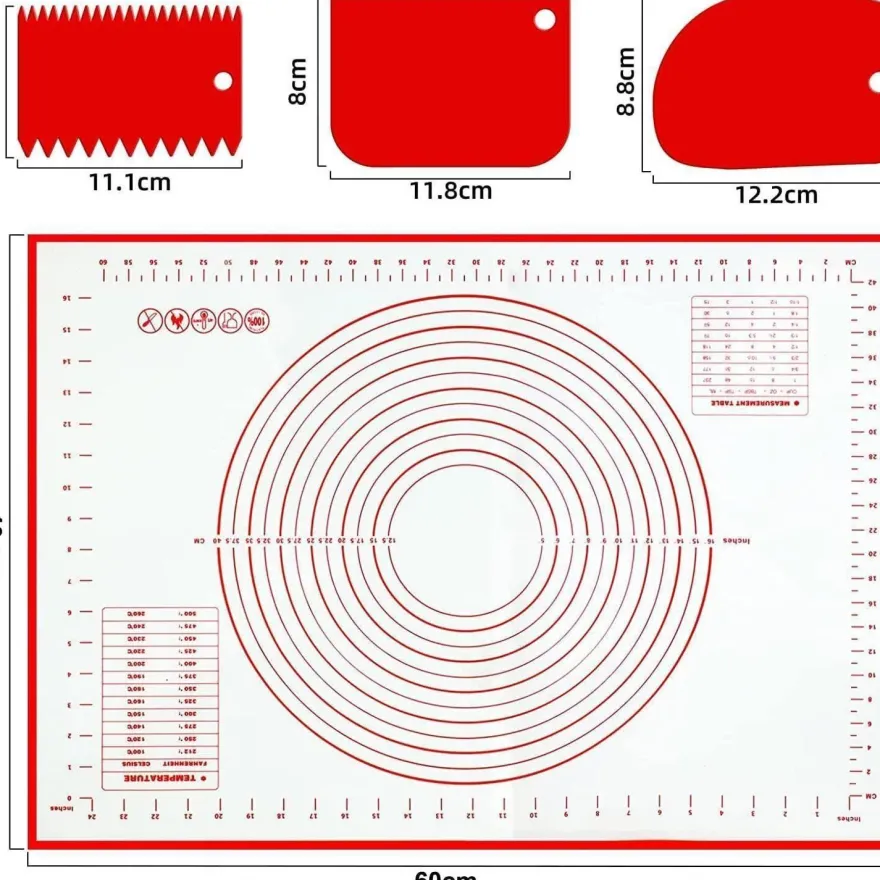 Wellehomi Silikon Backmatte 60x40 cm Antihaft Teigmatte mit Messung und 3