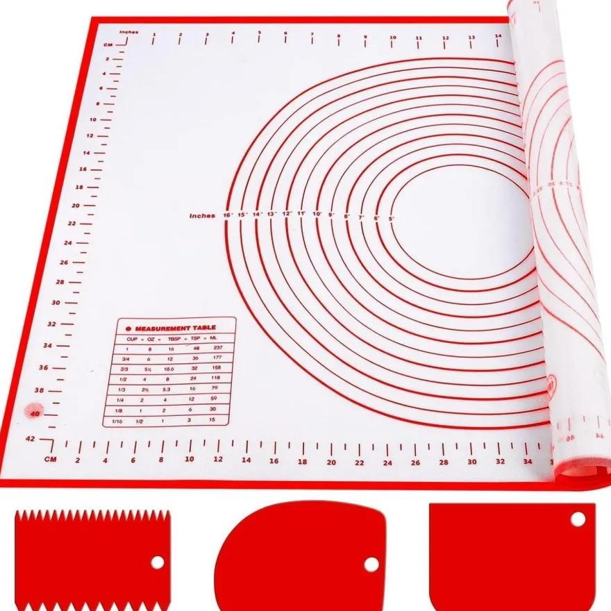 Wellehomi Silikon Backmatte 60x40 cm Antihaft Teigmatte mit Messung und 3
