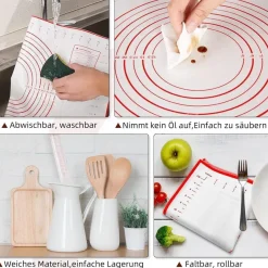 Wellehomi Silikon Backmatte 60x40 cm Antihaft Teigmatte mit Messung und 3