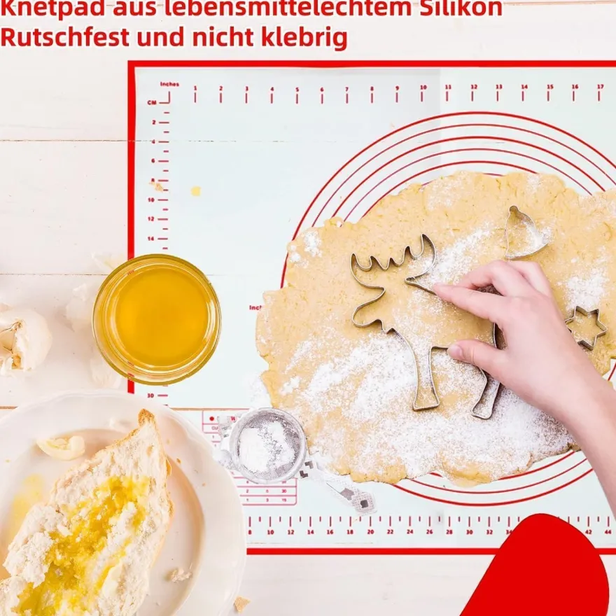 Wellehomi Silikon Backmatte 60x40 cm Antihaft Teigmatte mit Messung und 3