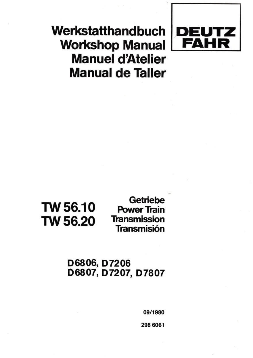 Werkstatthandbuch Deutz Fahr Getriebe TW 5610 TW 56.20 D6806 D7206 D6807 D7207 D7807