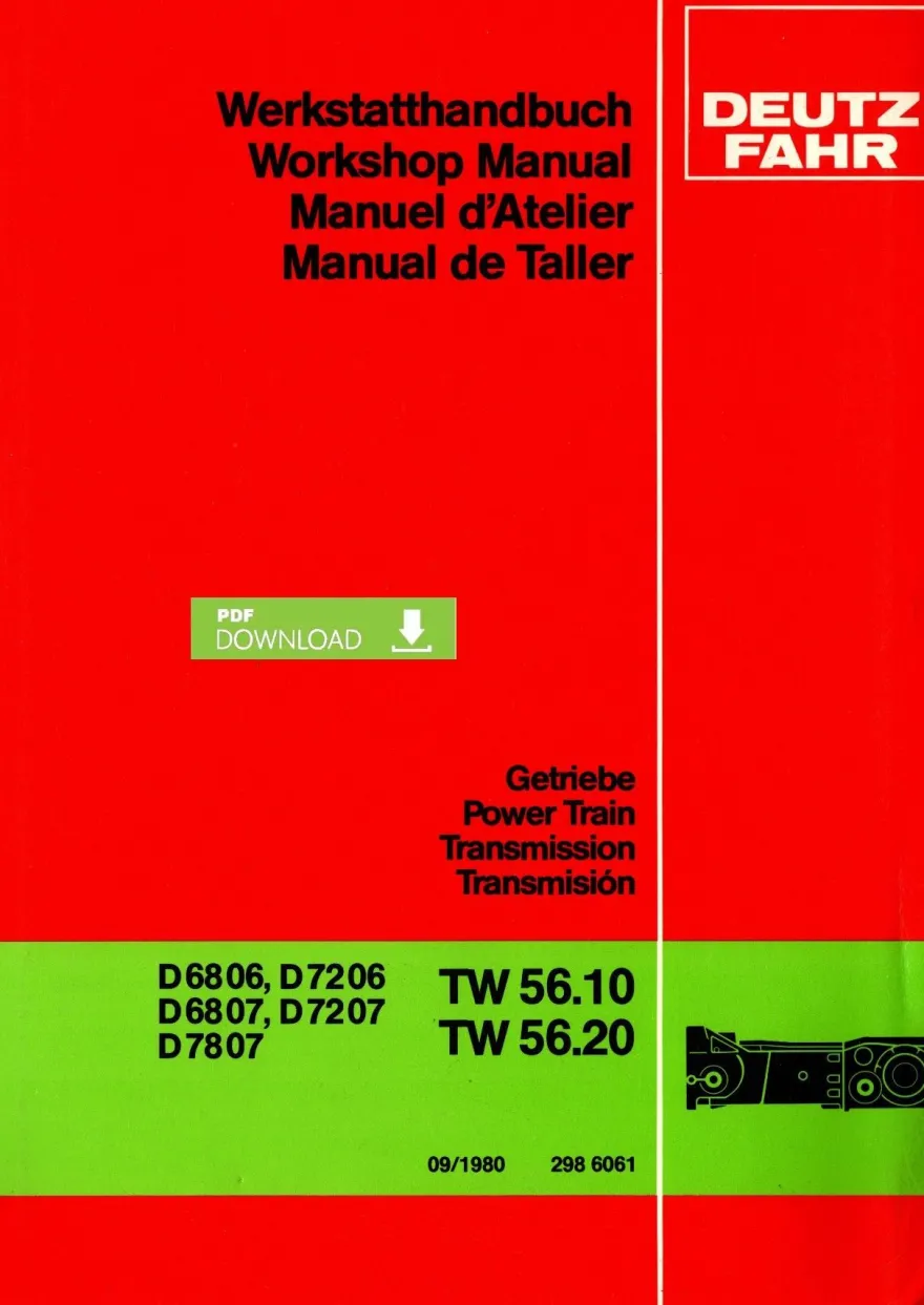 Werkstatthandbuch Deutz Fahr Getriebe TW 5610 TW 56.20 D6806 D7206 D6807 D7207 D7807