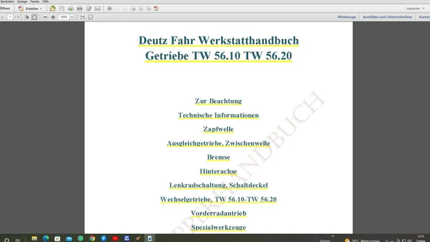 Werkstatthandbuch Deutz Fahr Getriebe TW 5610 TW 56.20 D6806 D7206 D6807 D7207 D7807