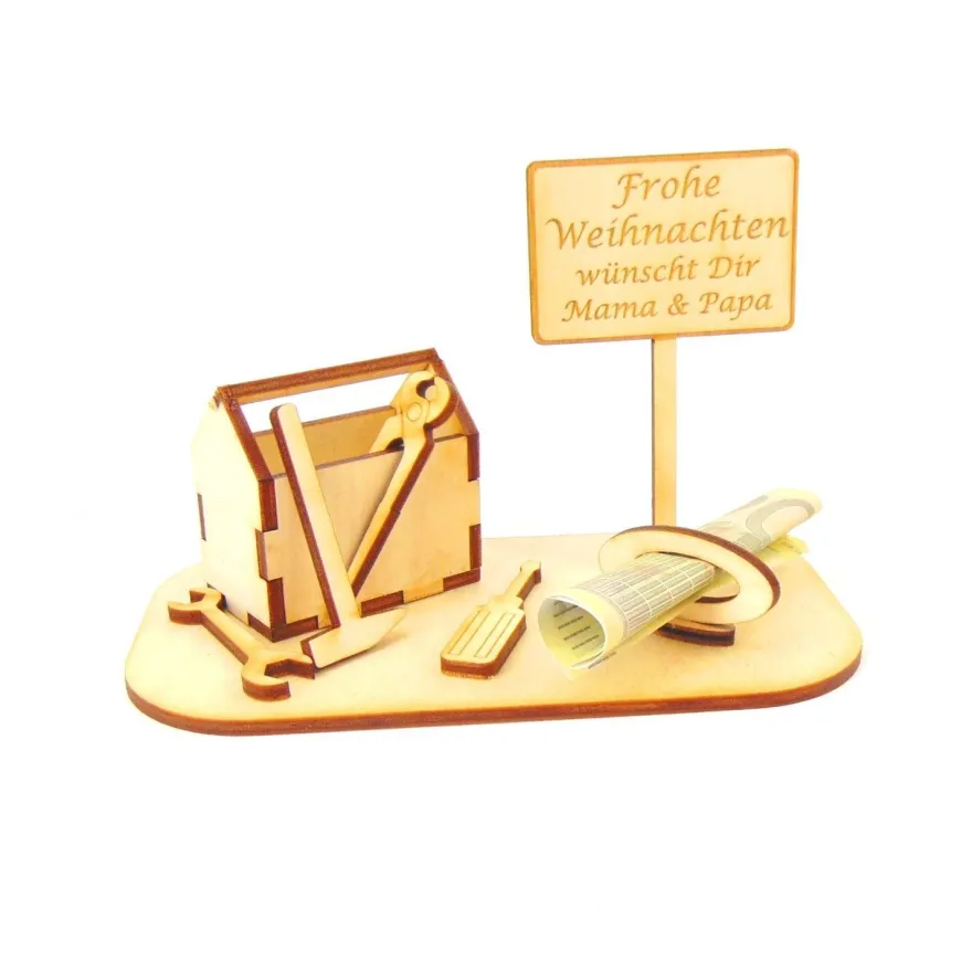 Werkzeugkasten Geldgeschenk und/ oder Gutschein Geschenk aus Holz Personalisiert-K21-