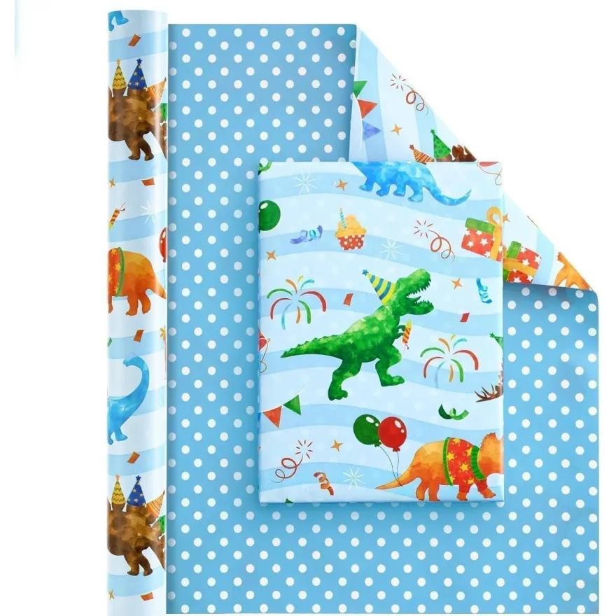 Wernnsai Dinosaurier Geschenkpapier, 1 Rolle Dino Geschenkpapier für