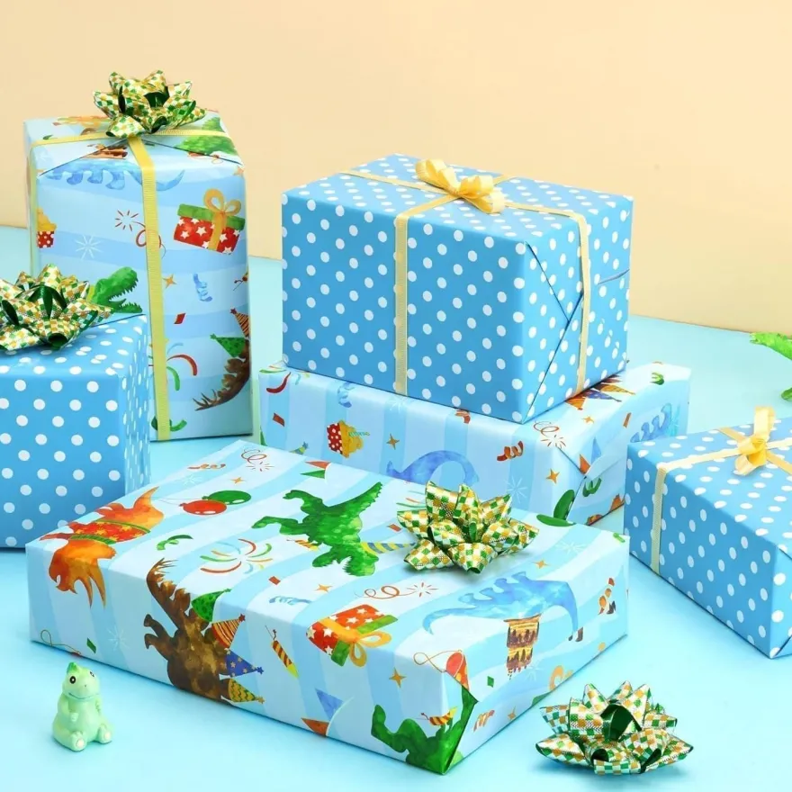 Wernnsai Dinosaurier Geschenkpapier, 1 Rolle Dino Geschenkpapier für