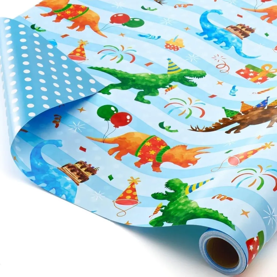 Wernnsai Dinosaurier Geschenkpapier, 1 Rolle Dino Geschenkpapier für