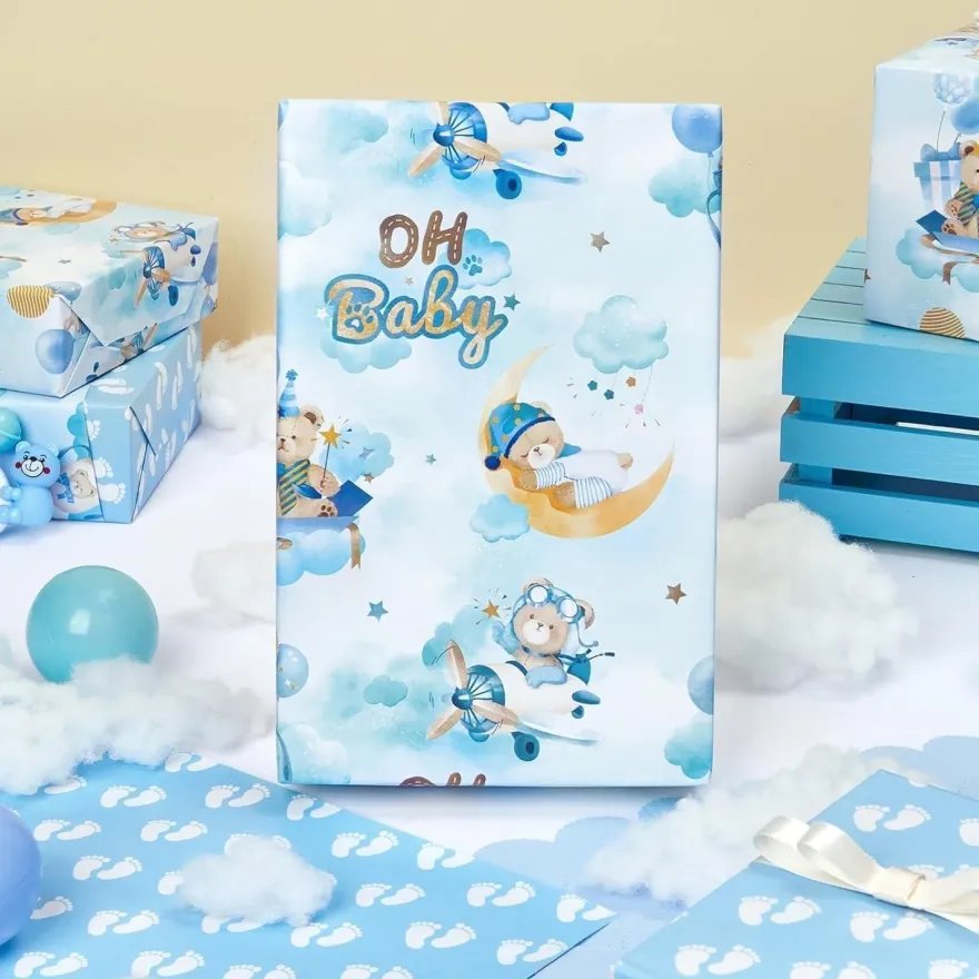 Wernnsai Geschenkpapier mit Teddybären, Sternen und Wolken - Ideal für