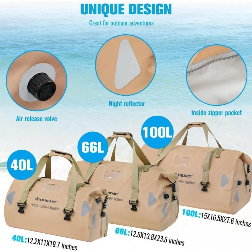 WILD HEART wasserdichte Reisetasche 100L Khaki - Ideal für Outdoor-Abenteuer