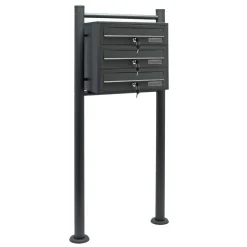 Wiltec 3er Briefkastenanlage Anthrazit 556x270x1200mm Standbriefkasten Post