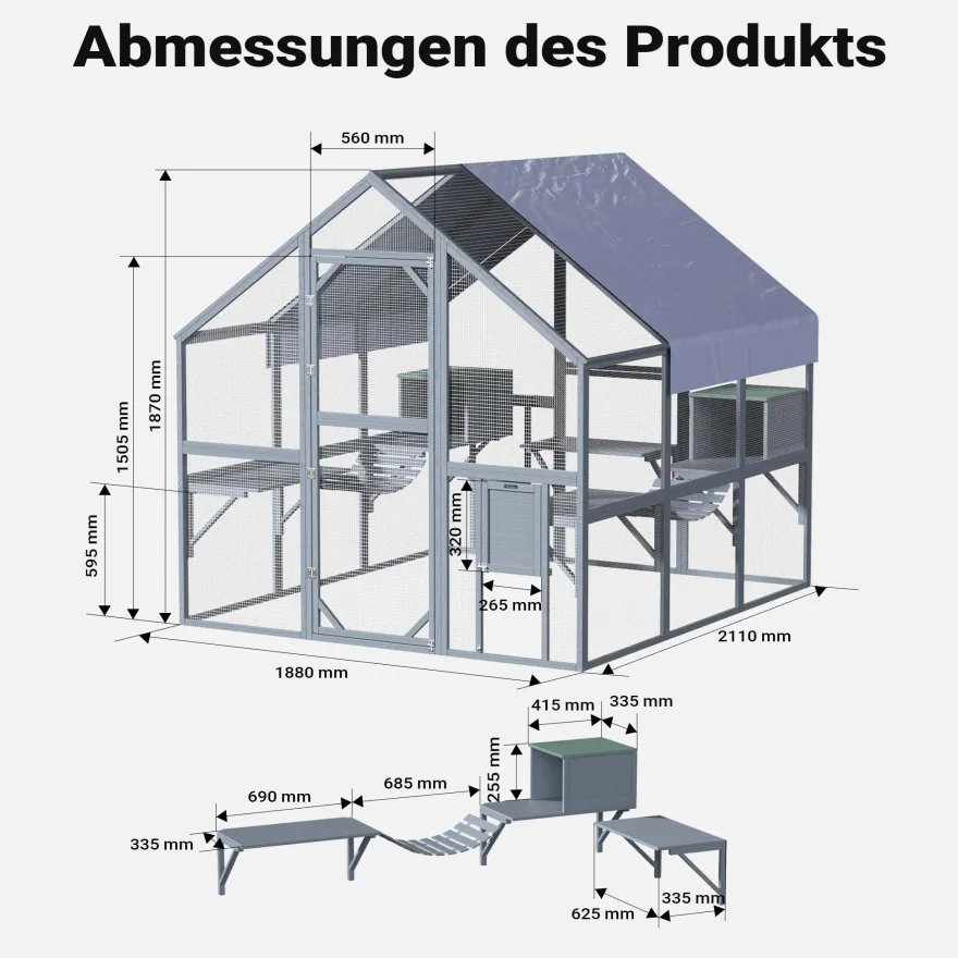 Wiltec Freilaufgehege Katzen 210x187x187cm Katzenfreigehege Holz Außengehege