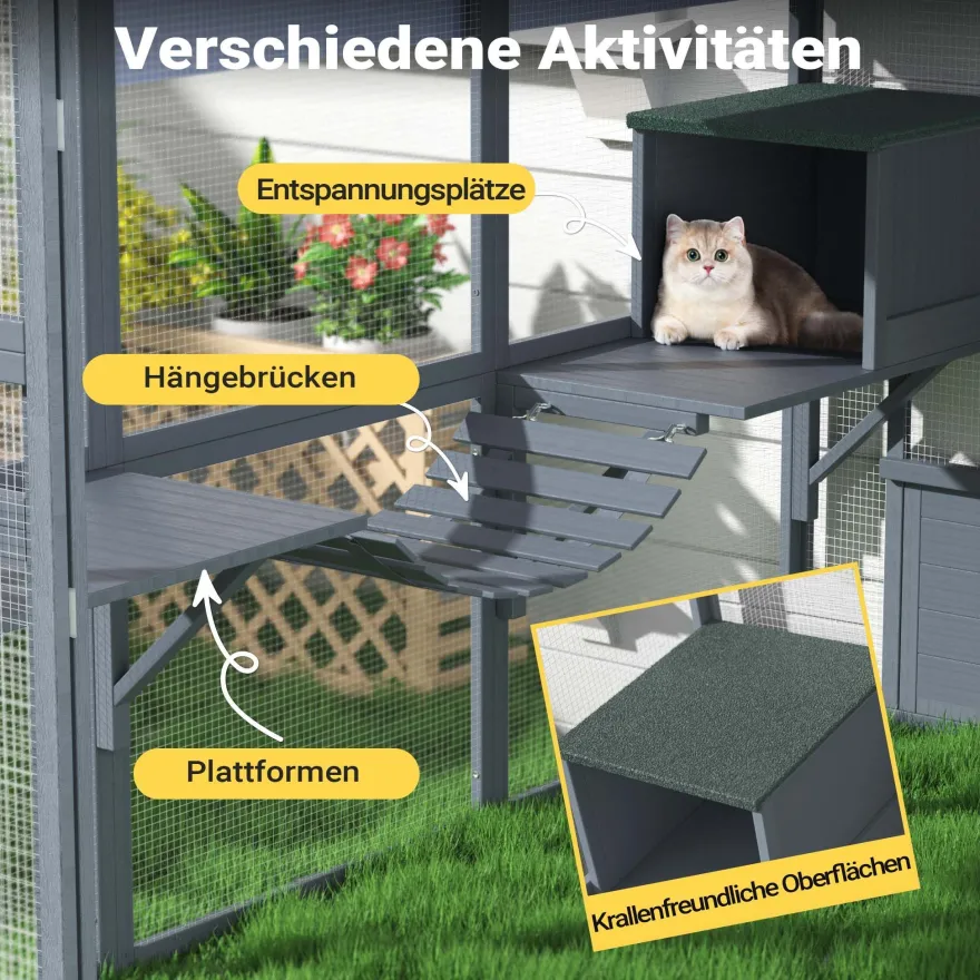 Wiltec Freilaufgehege Katzen 210x187x187cm Katzenfreigehege Holz Außengehege