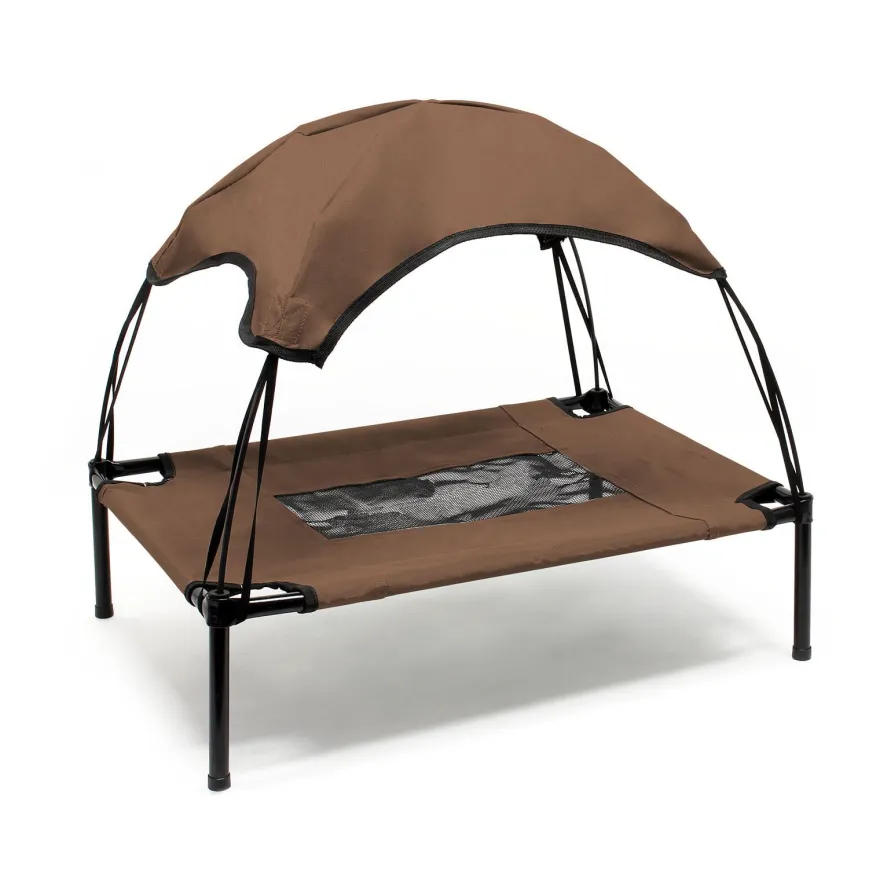 Wiltec Hundebett Dach Braun 76x60x16cm bis 25kg Outdoor Hundeliege Sonnendach