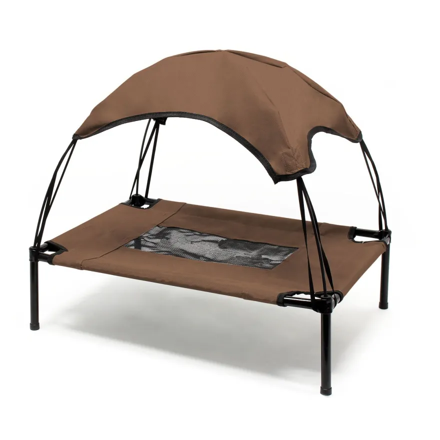 Wiltec Hundebett Dach Braun 76x60x16cm bis 25kg Outdoor Hundeliege Sonnendach