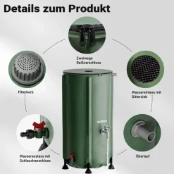 Wiltec Regentonne faltbar 100l Regenwassertonne Wassertank Regenfass Wassertonne