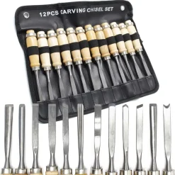 Wiltec Schnitzeisen Set 12tlg Schnitzwerkzeug Beitel Stahlklinge Holzschnitzerei