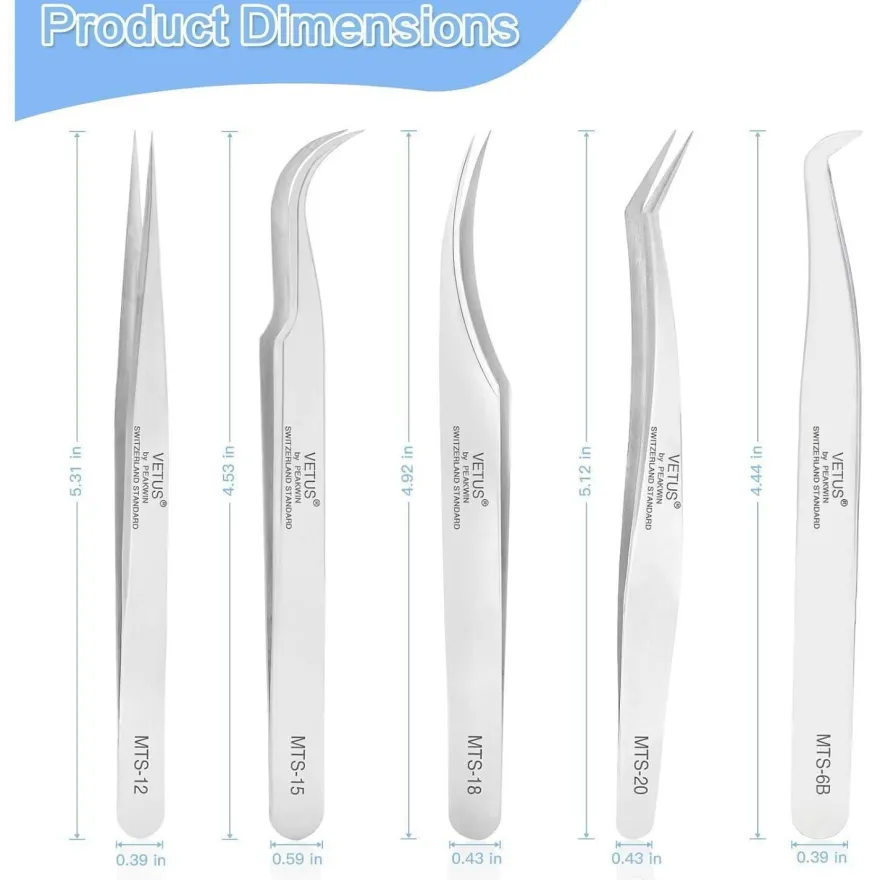 Wimpernpinzette Set 5 Stück Edelstahl Profi Wimpernverlängerung Nagelkunst
