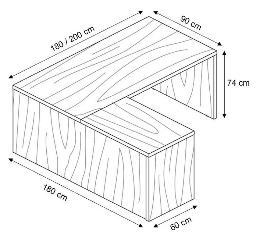 Winkelschreibtisch SILE mit Wangengestell 180/200 x 180 x 74 cm