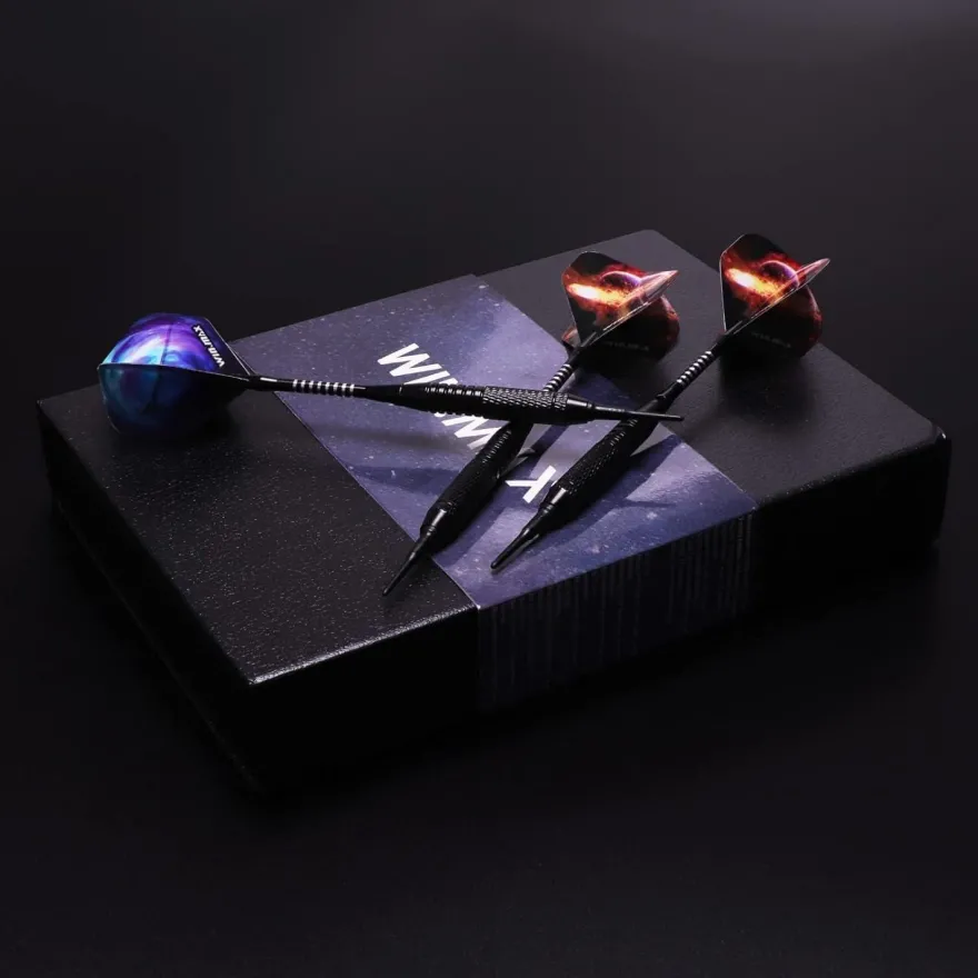 WIN. MAX Dartpfeile Set 12 Stück Soft Darts 18g Profi Schwar mit Etui