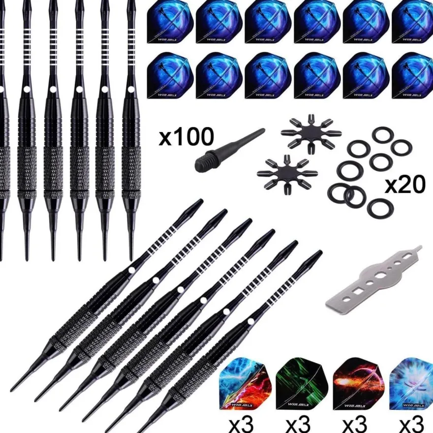 WIN. MAX Dartpfeile Set 12 Stück Soft Darts 18g Profi Schwar mit Etui