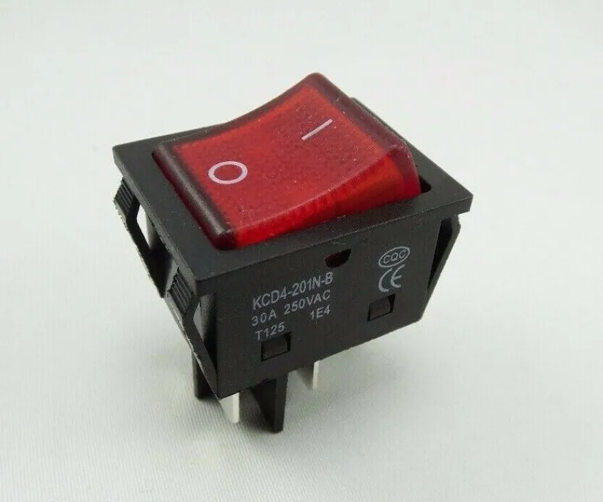 Wippenschalter rot 30A 250V mit Wasserdichte Abdeckung, 4pin beleuchtet