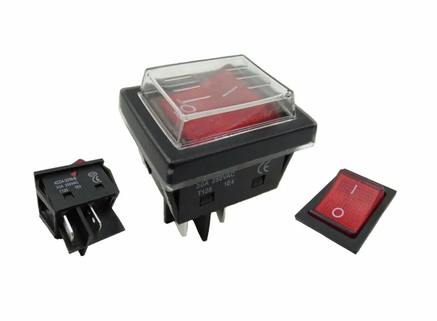 Wippenschalter rot 30A 250V mit Wasserdichte Abdeckung, 4pin beleuchtet
