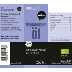 Wohltuer Bio Traubenkernöl kaltgepresst - 250ml