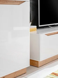 Wohnwand Modern FAME Wohnzimmer Wand TV Schrank Vitrine Regal Glass Schwarz Weiss LED