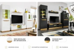 Wohnwand Modern FAME Wohnzimmer Wand TV Schrank Vitrine Regal Glass Schwarz Weiss LED
