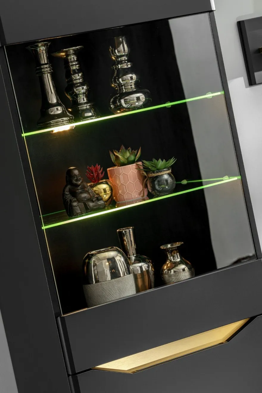 Wohnwand Modern FAME Wohnzimmer Wand TV Schrank Vitrine Regal Glass Schwarz Weiss LED