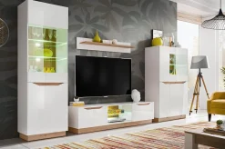 Wohnwand Modern FAME Wohnzimmer Wand TV Schrank Vitrine Regal Glass Schwarz Weiss LED
