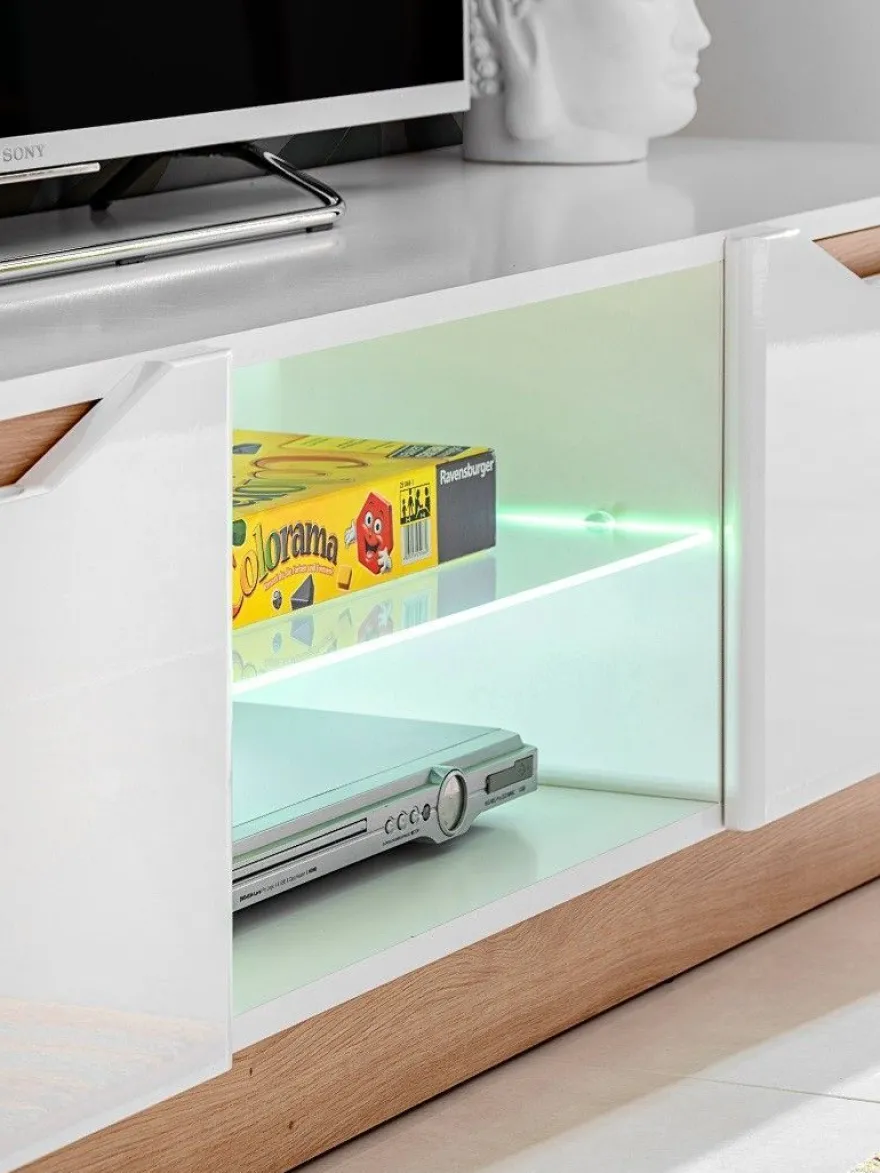 Wohnwand Modern FAME Wohnzimmer Wand TV Schrank Vitrine Regal Glass Schwarz Weiss LED