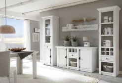Wohnzimmer Wohnwand Pinie weiß Schrankwand mit Sideboard Landhaus Hooge 293 cm