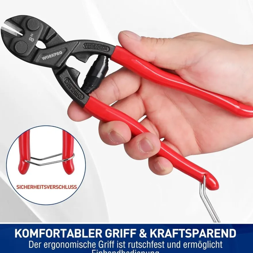Workpro Bolzenschneider Mini Cr-V Stahl 210mm mit gehärteten Backen und Feder