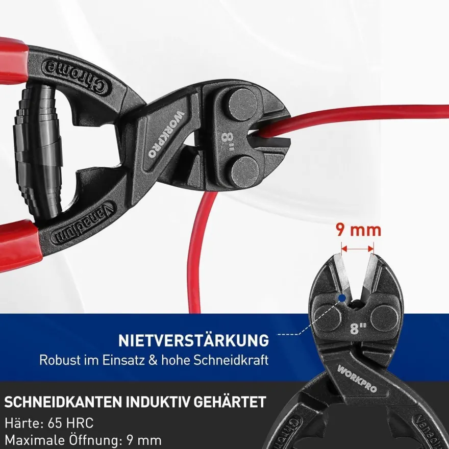 Workpro Bolzenschneider Mini Cr-V Stahl 210mm mit gehärteten Backen und Feder