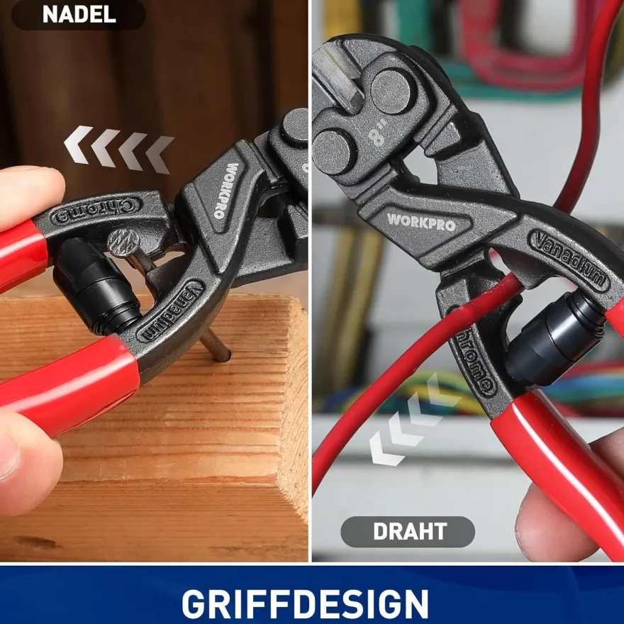 Workpro Bolzenschneider Mini Cr-V Stahl 210mm mit gehärteten Backen und Feder
