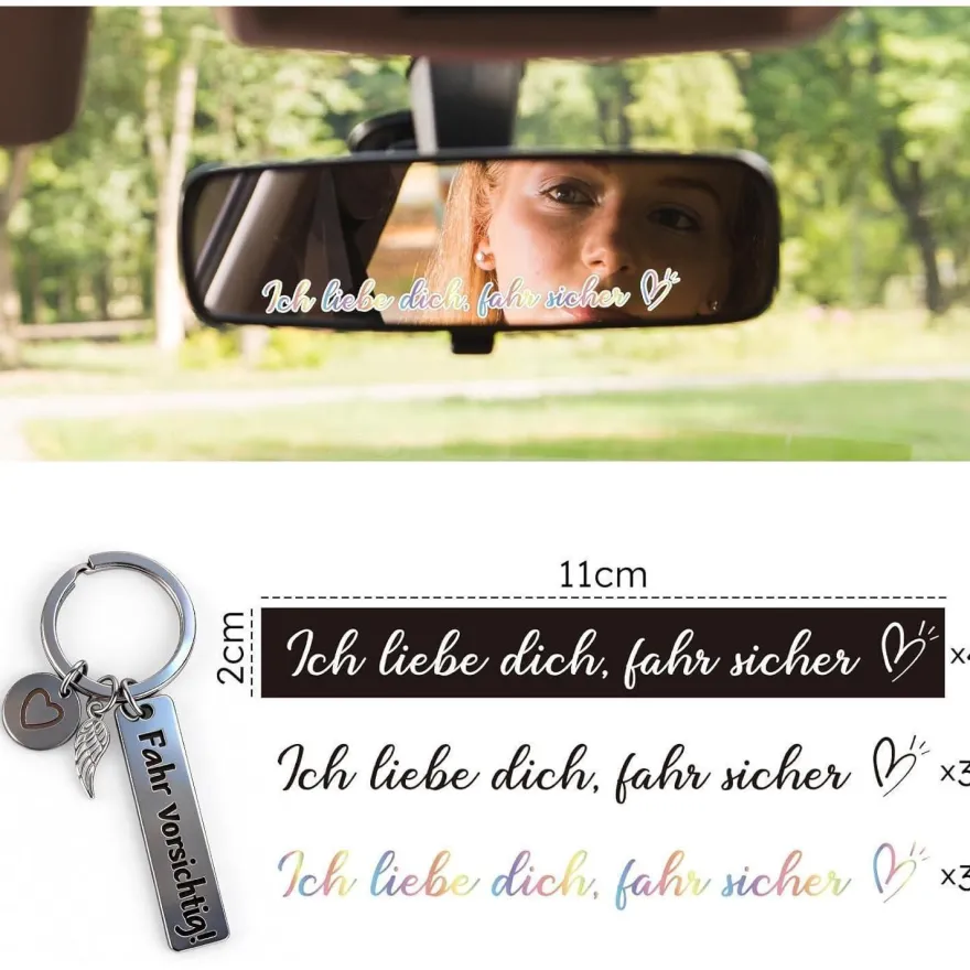 8x Auto Spiegel Aufkleber & Schlüsselanhänger - Wasserdichtes Vinyl für
