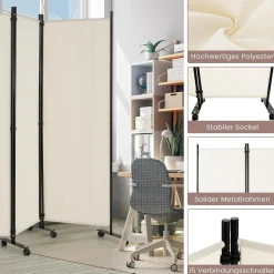 334,5 x 172 cm Raumteiler auf Rollen, Paravent 6-teilig, Trennwand faltbar, aus Stoff