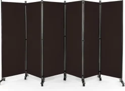 334,5 x 172 cm Raumteiler auf Rollen, Paravent 6-teilig, Trennwand faltbar, aus Stoff
