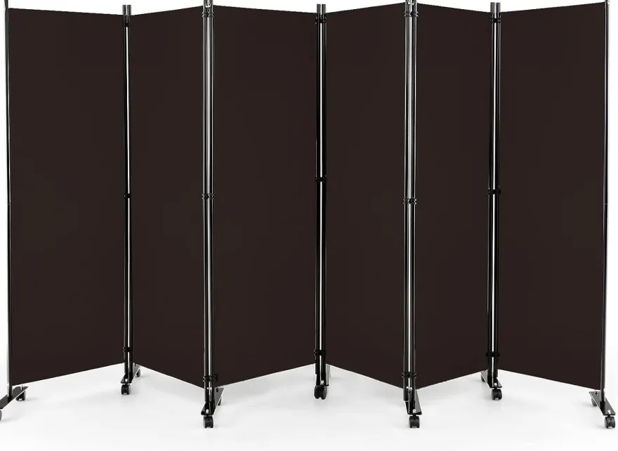 334,5 x 172 cm Raumteiler auf Rollen, Paravent 6-teilig, Trennwand faltbar, aus Stoff