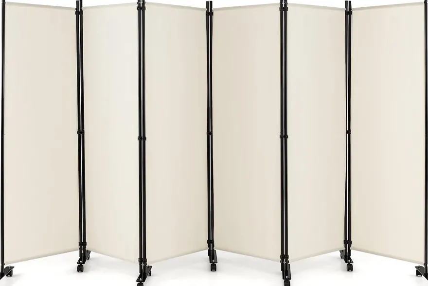 334,5 x 172 cm Raumteiler auf Rollen, Paravent 6-teilig, Trennwand faltbar, aus Stoff
