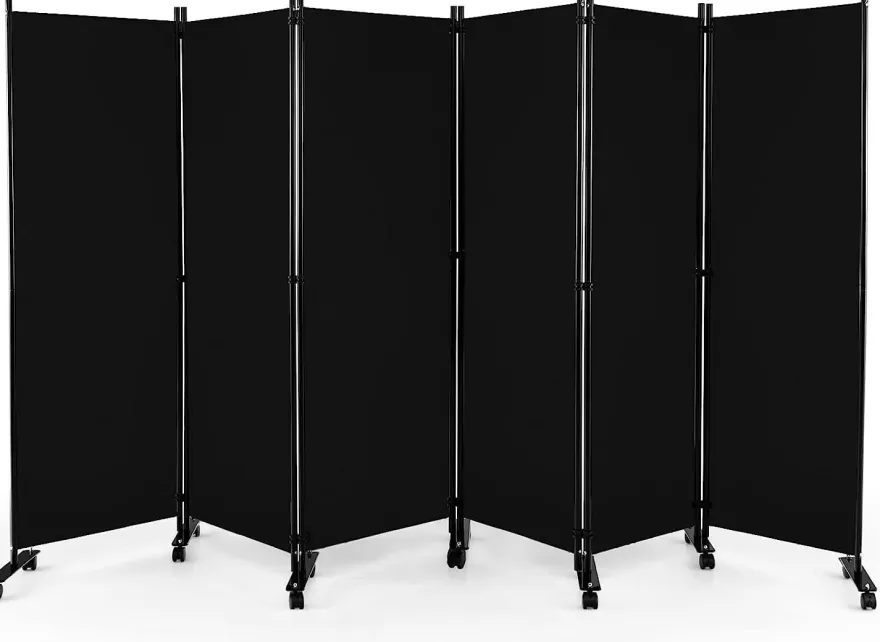 334,5 x 172 cm Raumteiler auf Rollen, Paravent 6-teilig, Trennwand faltbar, aus Stoff