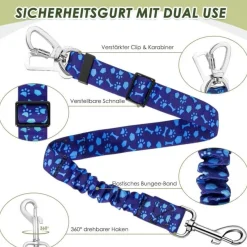 2x Eyein Hundesicherheitsgurt fürs Auto, verstellbar mit Ruckdämpfung, blau