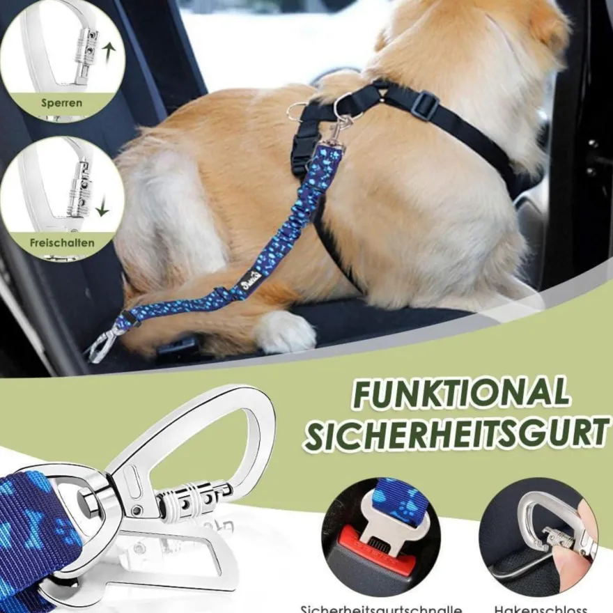 2x Eyein Hundesicherheitsgurt fürs Auto, verstellbar mit Ruckdämpfung, blau