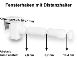 4x Fensterhaken/Dekohaken mit Distanzhalter, Klemmbereich 10-27 mm
