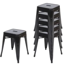 6x Hocker HWC-A73, Metallhocker Sitzhocker, Metall Industriedesign stapelbar