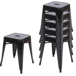 6x Hocker HWC-A73, Metallhocker Sitzhocker, Metall Industriedesign stapelbar