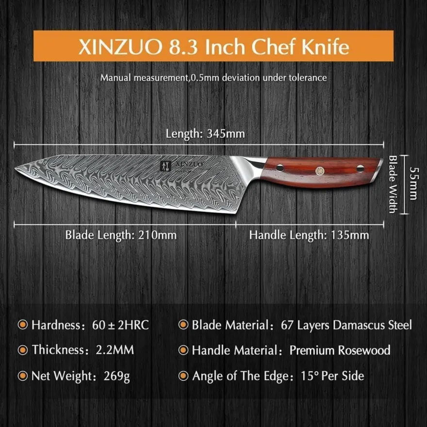 XINZUO Damaststahl Kochmesser 21cm Kiritsuke Chefmesser Gyuto Küchenmesser